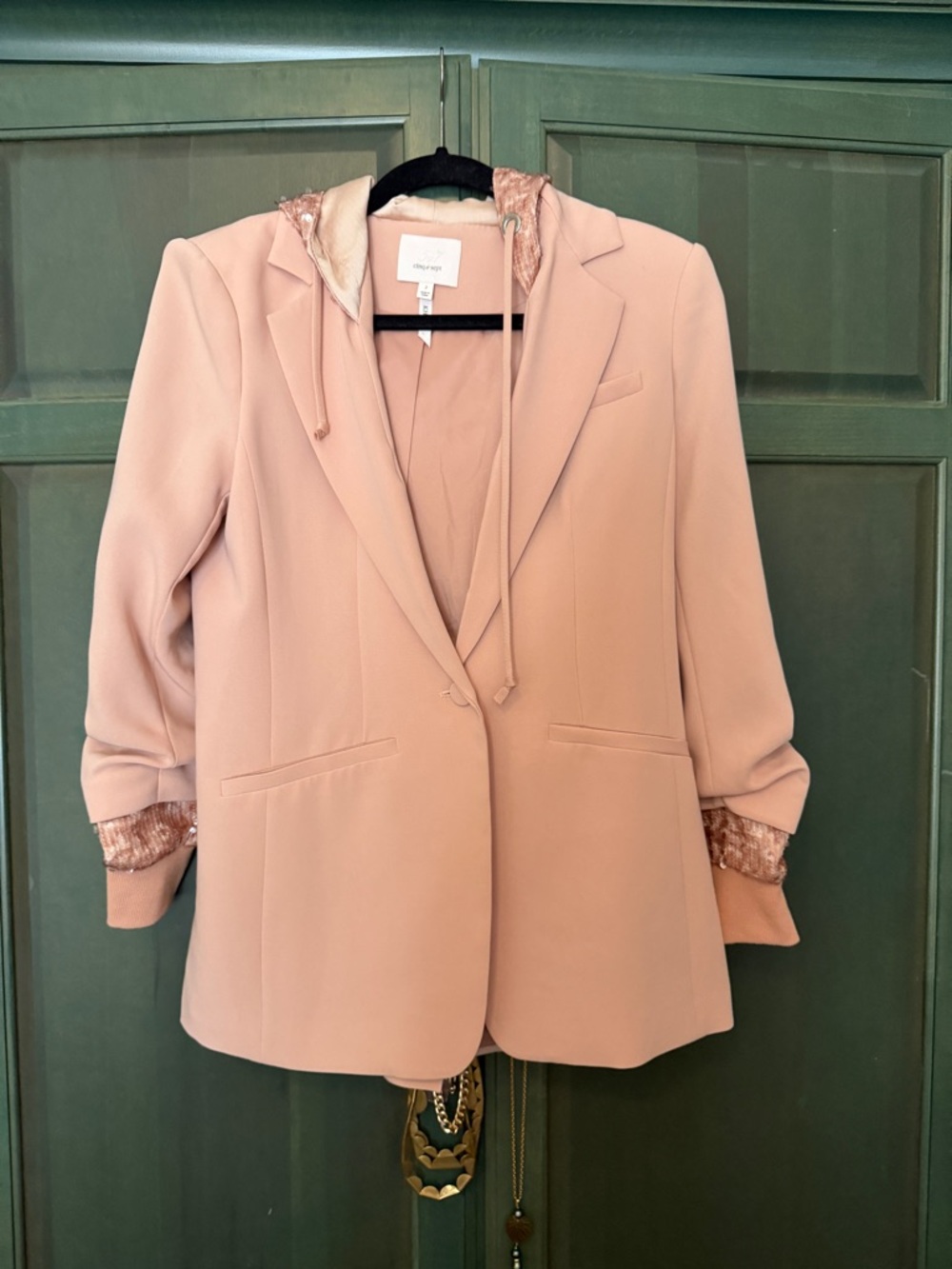 Cinque a Sept Women's Khloe Sequin Pink Hooded Blazer 2 Hoodie - Picture 8 of 8